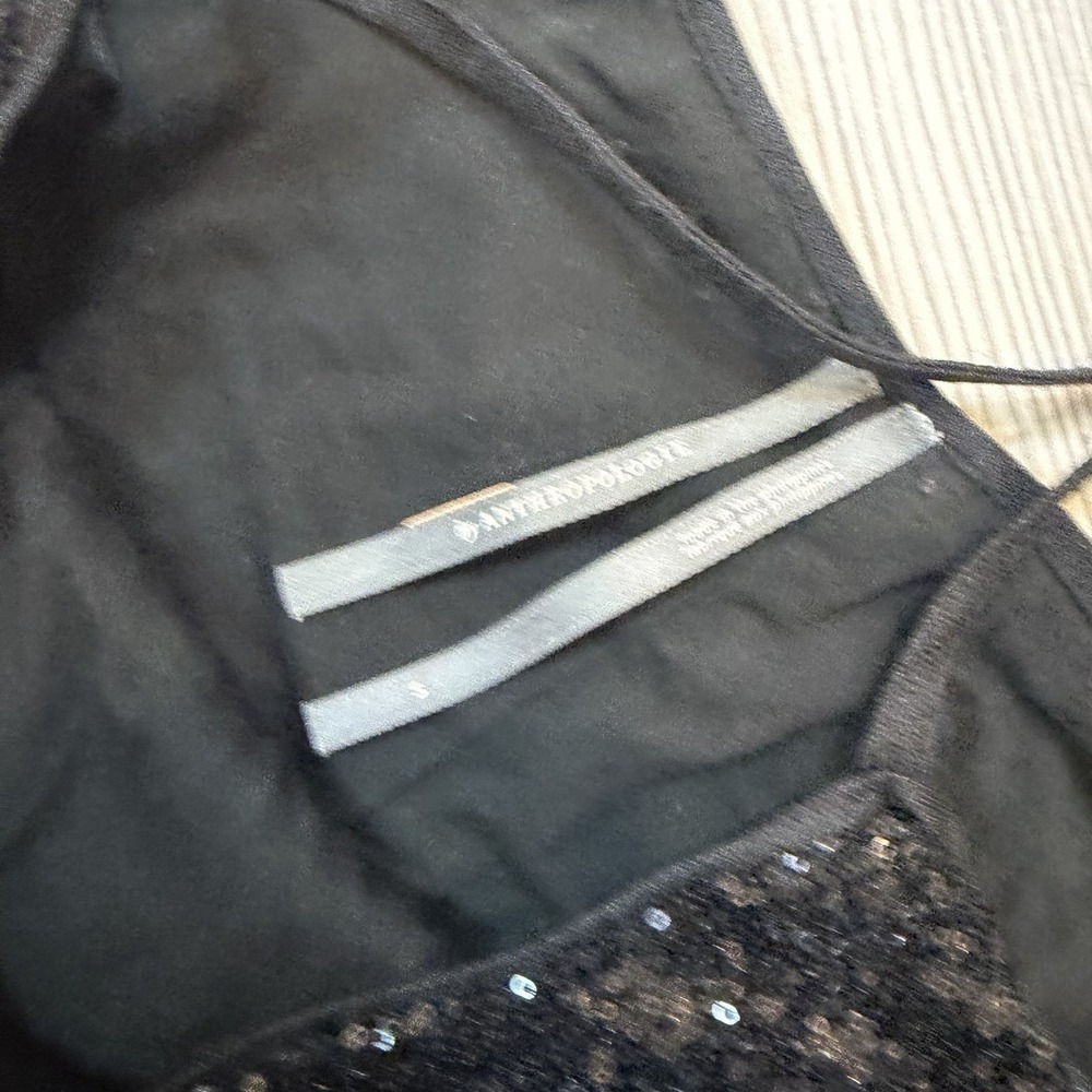 Anthropologie Small Black Sequined V-Neck Slip Dress Adjustable Straps - Picture 10 of 15